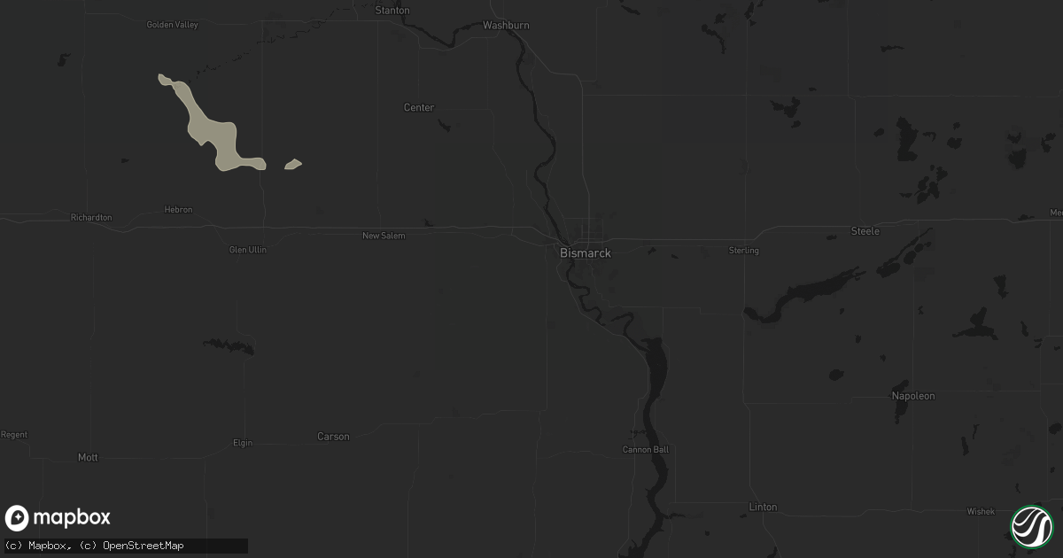 Hail map in Mandan, ND on July 3, 2026