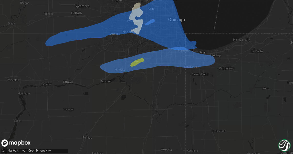 Hail map in Manhattan, IL on July 3, 2026
