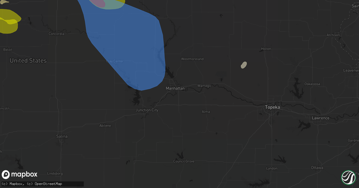 Hail map in Manhattan, KS on July 3, 2026