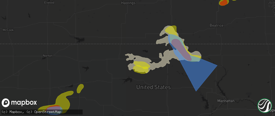 Hail map in Mankato, KS on July 3, 2026