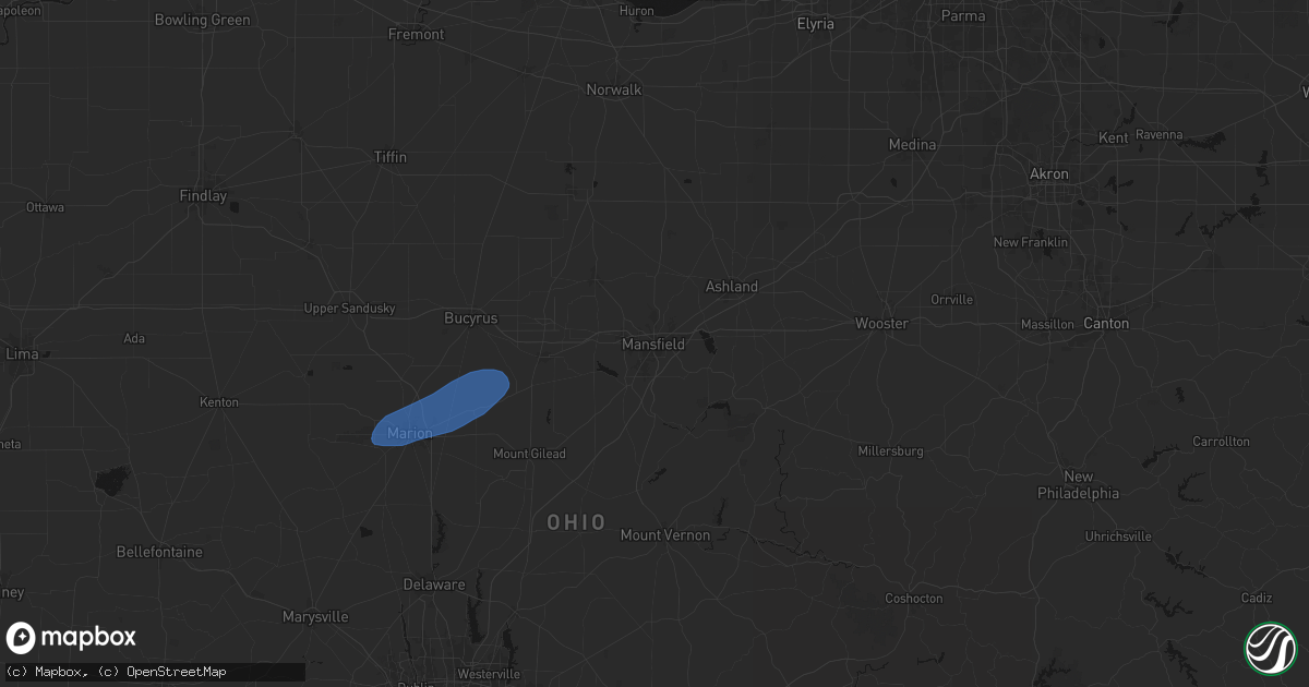 Hail map in Mansfield, OH on July 3, 2026