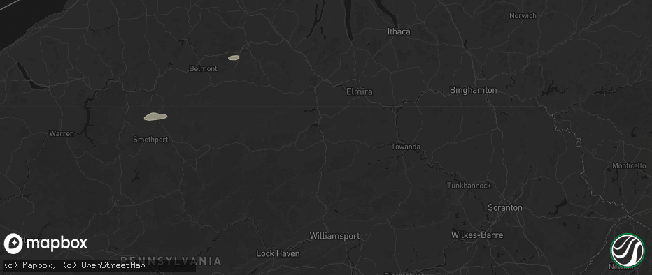 Hail map in Mansfield, PA on July 3, 2026