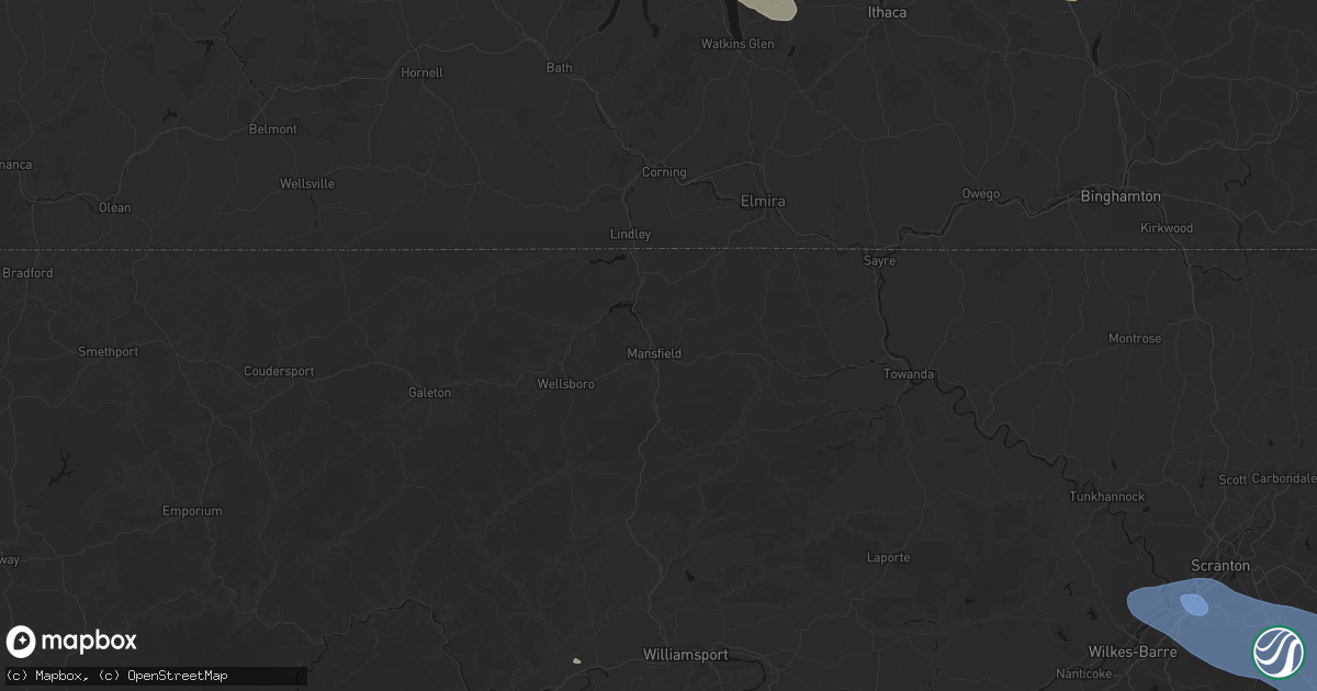 Hail map in Mansfield, PA on July 3, 2026