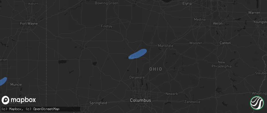 Hail map in Marion, OH on July 3, 2026