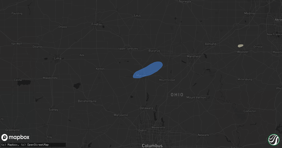 Hail map in Marion, OH on July 3, 2026