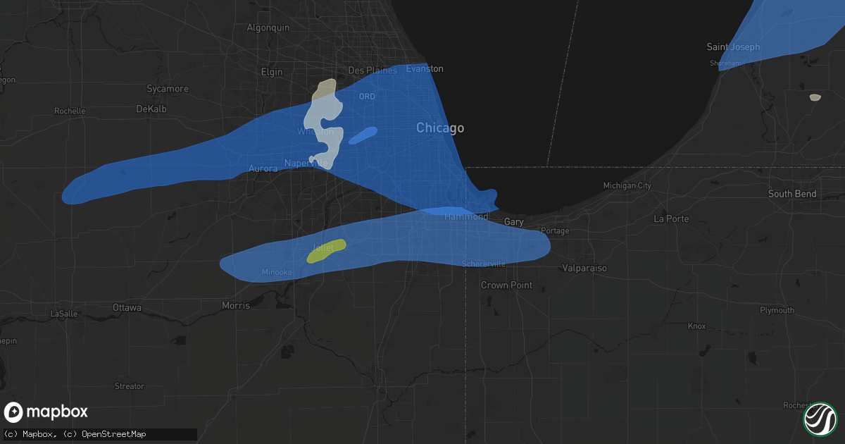 Hail map in Markham, IL on July 3, 2026