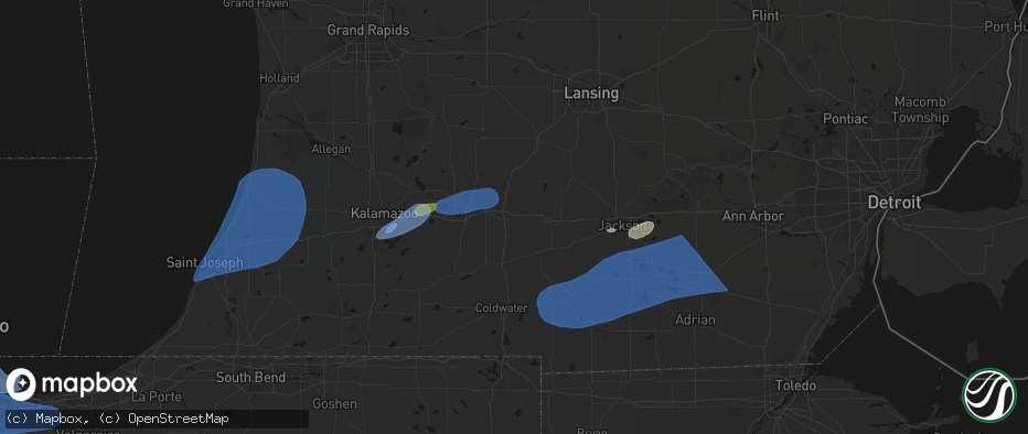 Hail map in Marshall, MI on July 3, 2026