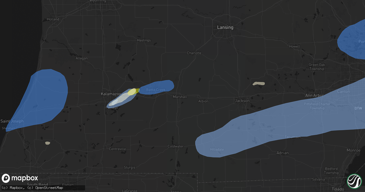 Hail map in Marshall, MI on July 3, 2026