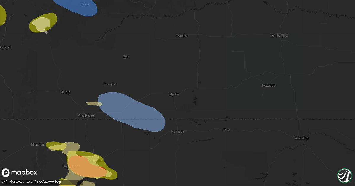 Hail map in Martin, SD on July 3, 2026