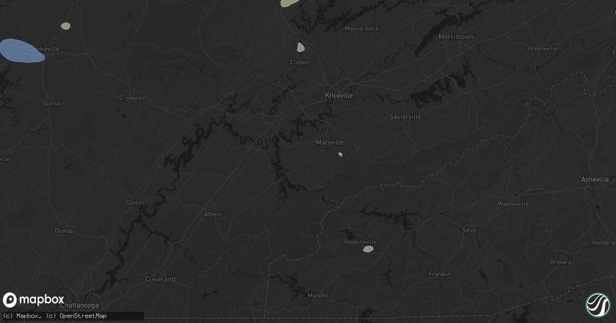 Hail map in Maryville, TN on July 3, 2026