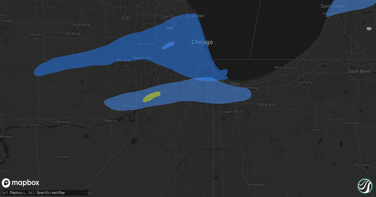 Hail map in Matteson, IL on July 3, 2026
