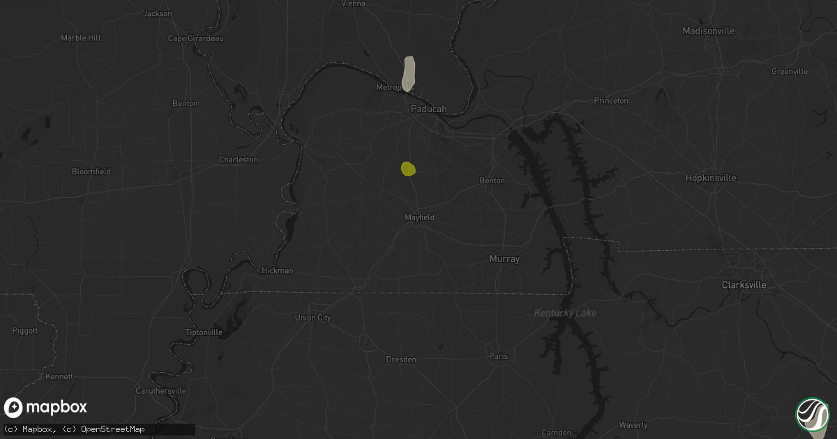 Hail map in Mayfield, KY on July 3, 2026