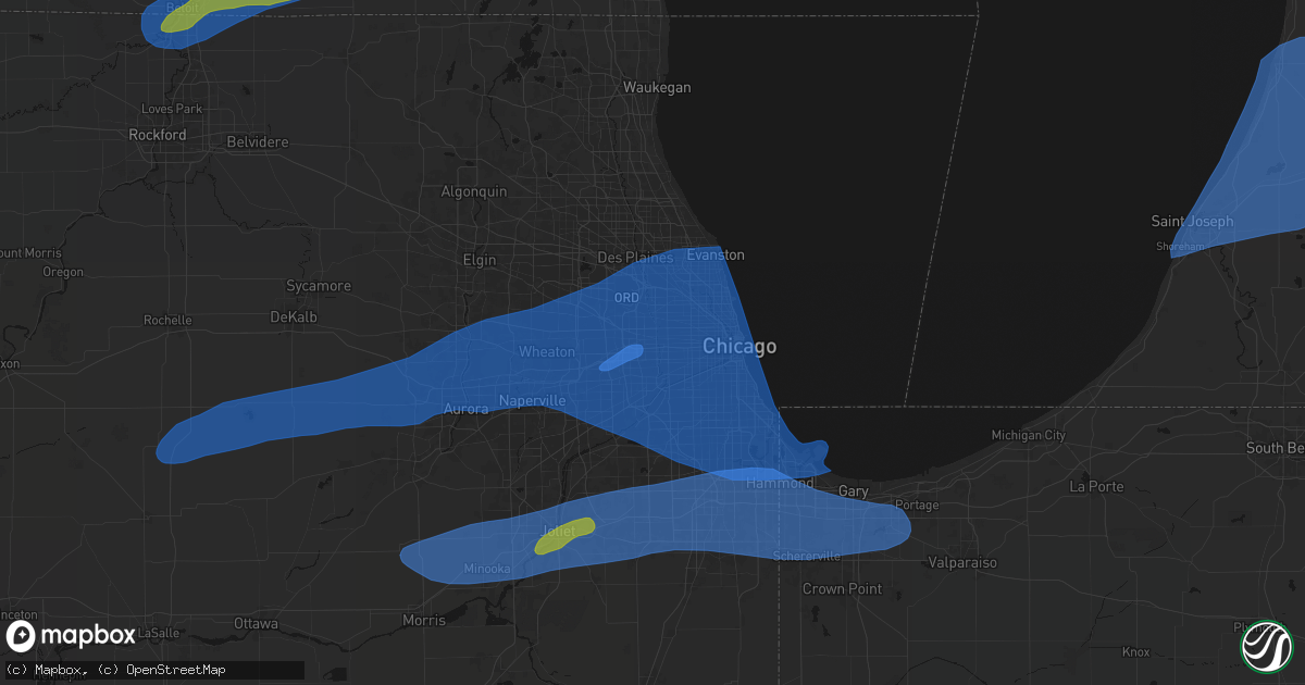 Hail map in Maywood, IL on July 3, 2026