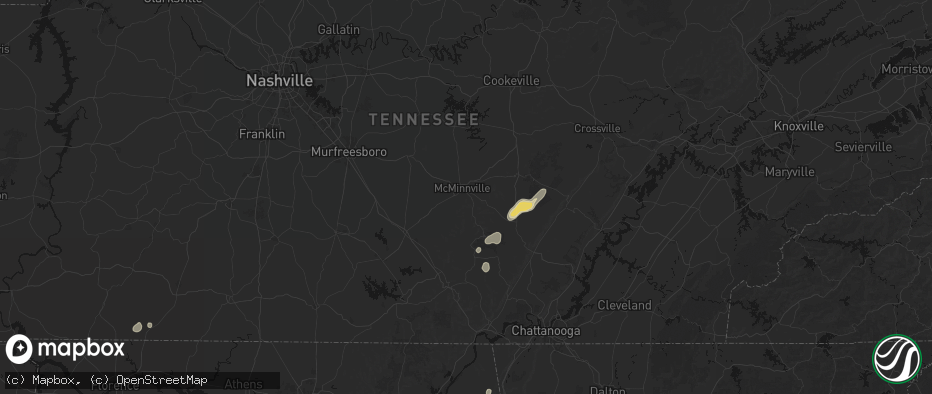 Hail map in Mcminnville, TN on July 3, 2026