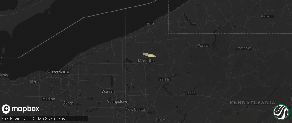 Hail map in Meadville, PA on July 3, 2026