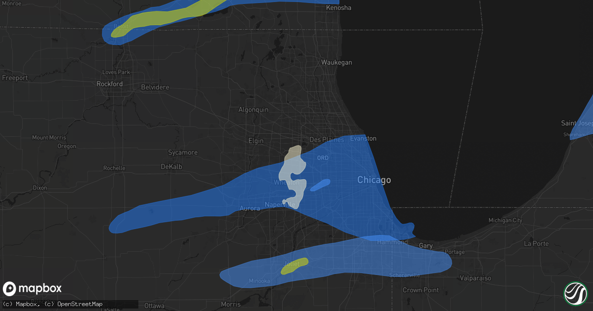 Hail map in Medinah, IL on July 3, 2026