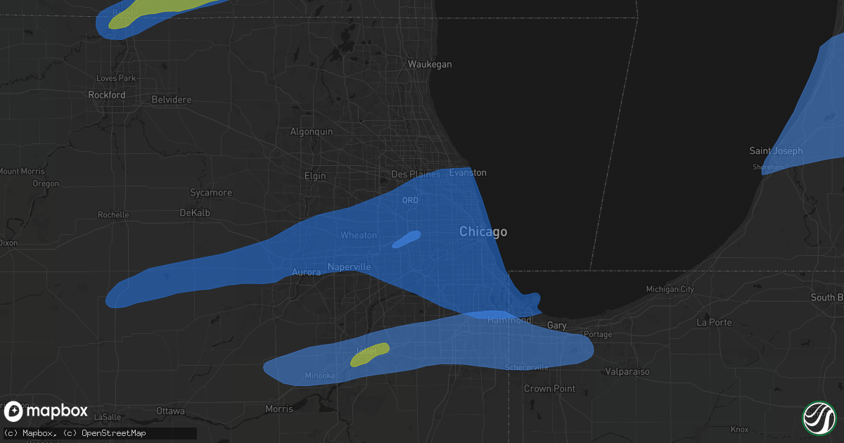 Hail map in Melrose Park, IL on July 3, 2026