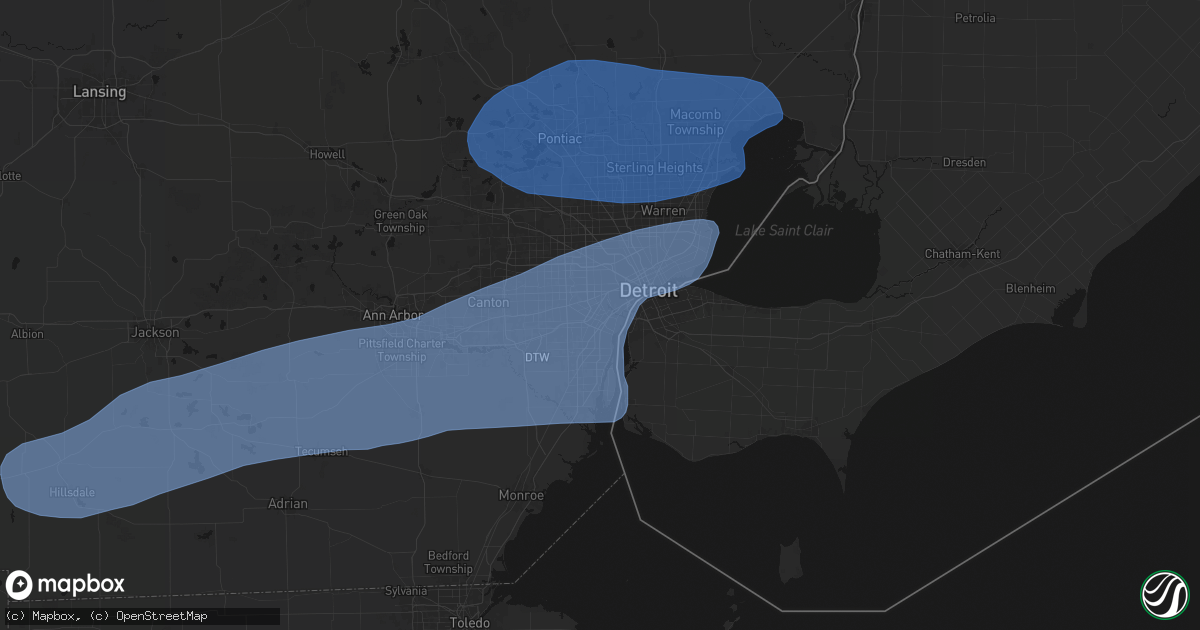 Hail map in Melvindale, MI on July 3, 2026