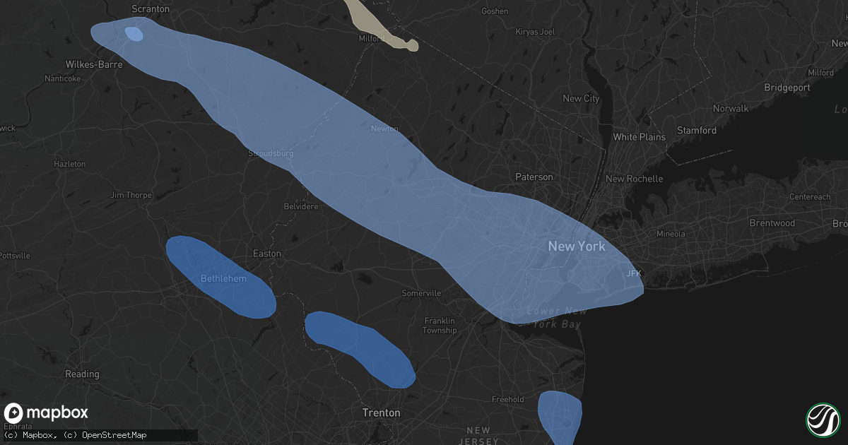 Hail map in Mendham, NJ on July 3, 2026