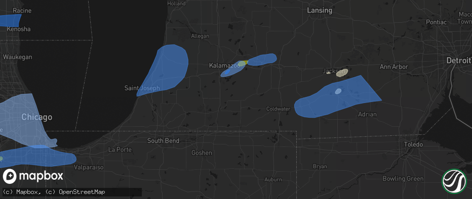 Hail map in Mendon, MI on July 3, 2026