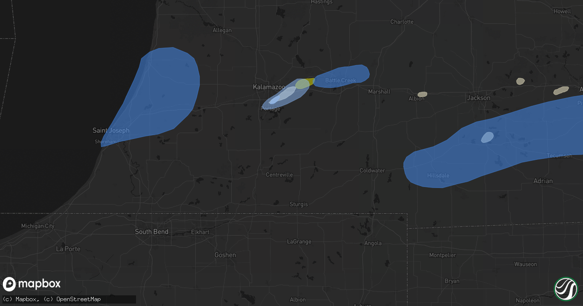 Hail map in Mendon, MI on July 3, 2026