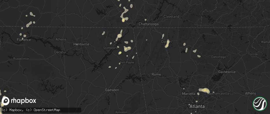 Hail map in Mentone, AL on July 3, 2026