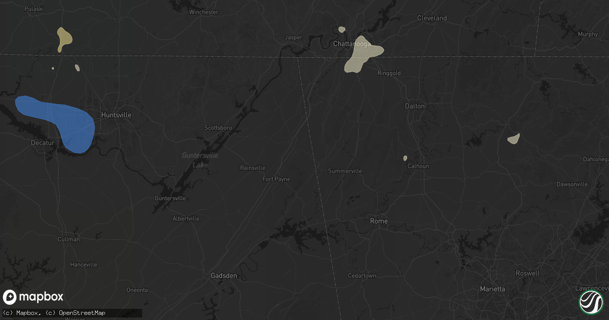 Hail map in Mentone, AL on July 3, 2026