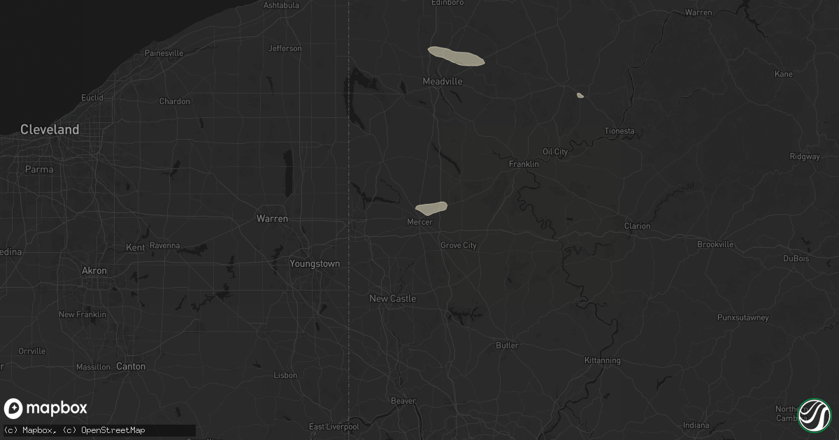 Hail map in Mercer, PA on July 3, 2026