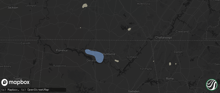 Hail map in Meridianville, AL on July 3, 2026