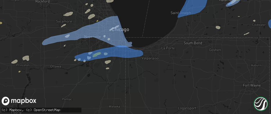 Hail map in Merrillville, IN on July 3, 2026