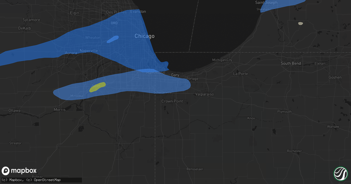 Hail map in Merrillville, IN on July 3, 2026