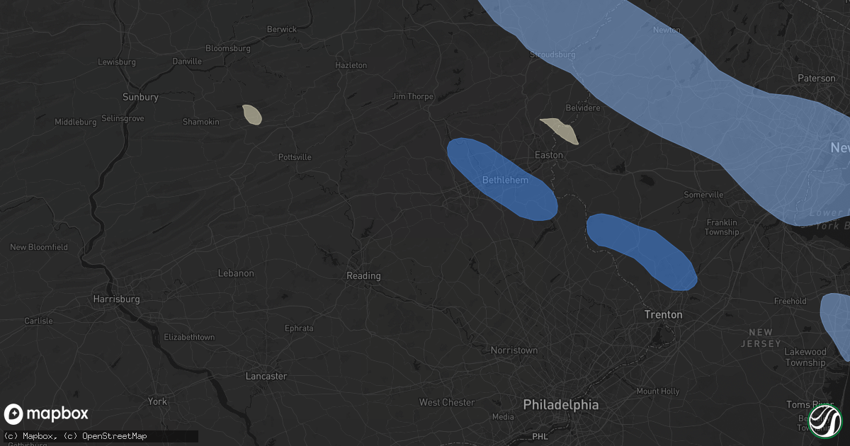 Hail map in Mertztown, PA on July 3, 2026
