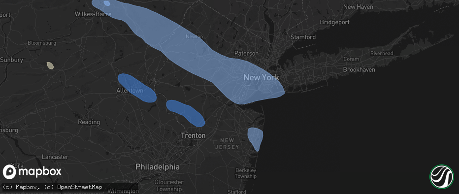 Hail map in Metuchen, NJ on July 3, 2026