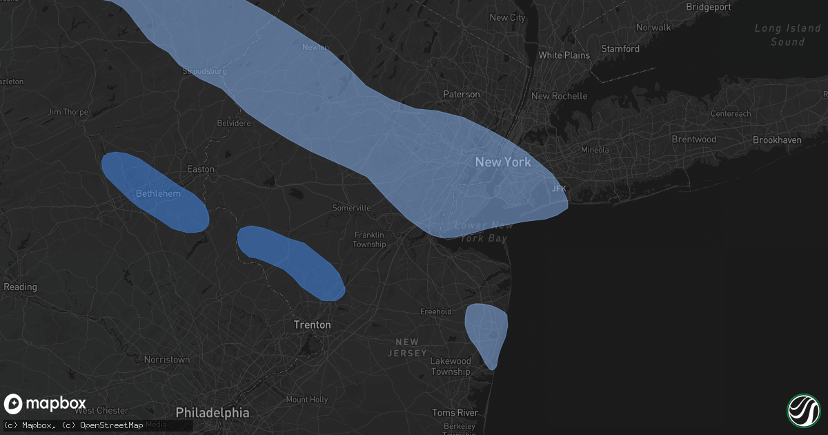 Hail map in Metuchen, NJ on July 3, 2026