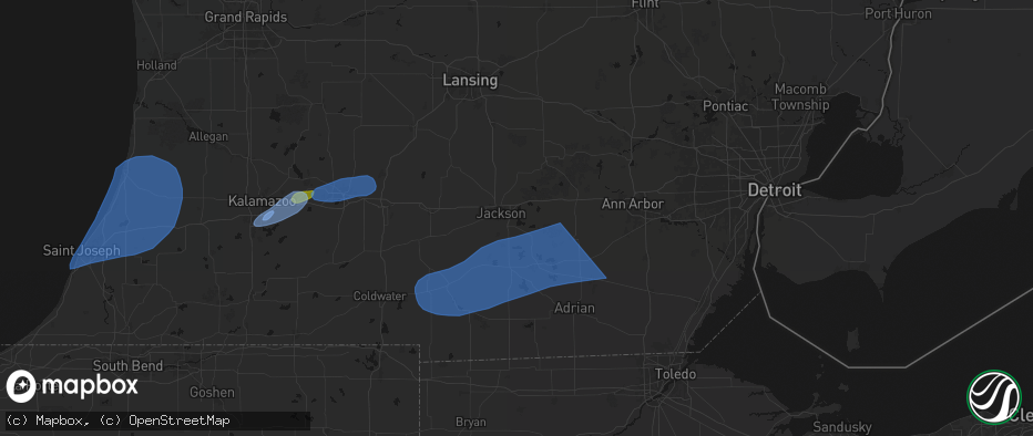 Hail map in Michigan Center, MI on July 3, 2026