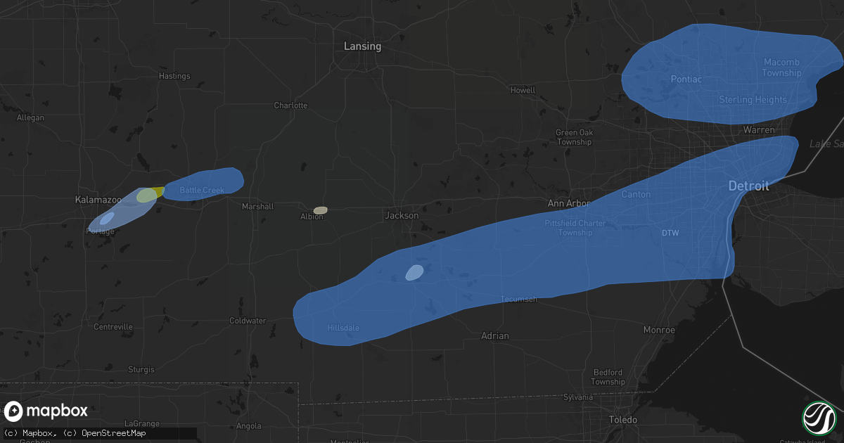 Hail map in Michigan Center, MI on July 3, 2026