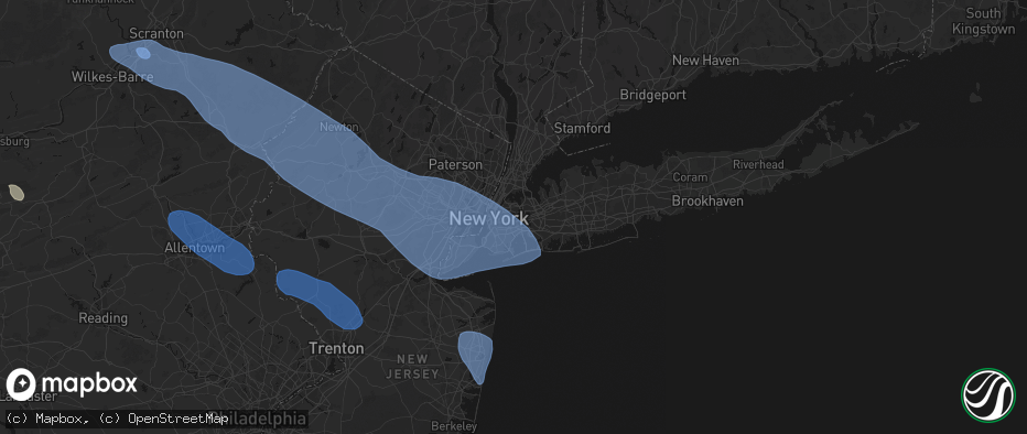 Hail map in Middle Village, NY on July 3, 2026
