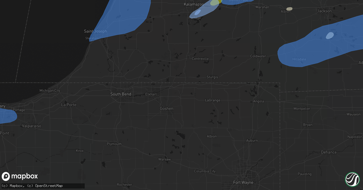 Hail map in Middlebury, IN on July 3, 2026