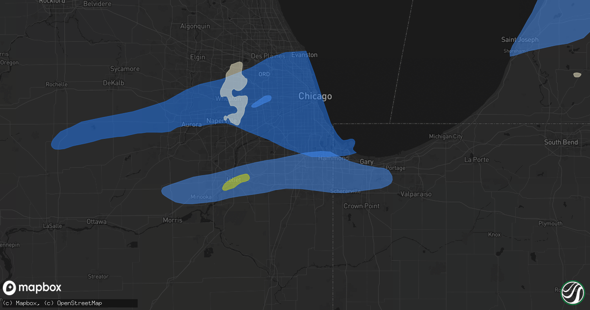 Hail map in Midlothian, IL on July 3, 2026