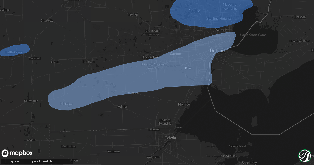 Hail map in Milan, MI on July 3, 2026
