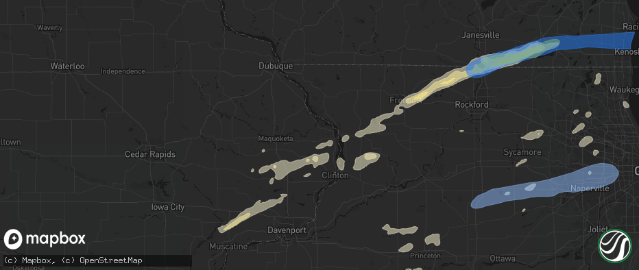 Hail map in Miles, IA on July 3, 2026
