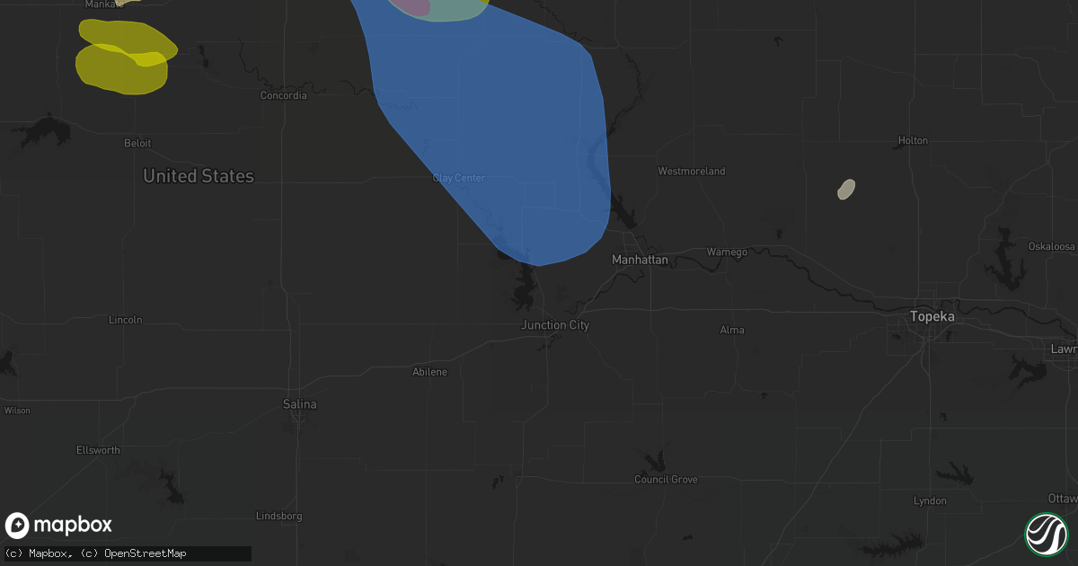 Hail map in Milford, KS on July 3, 2026