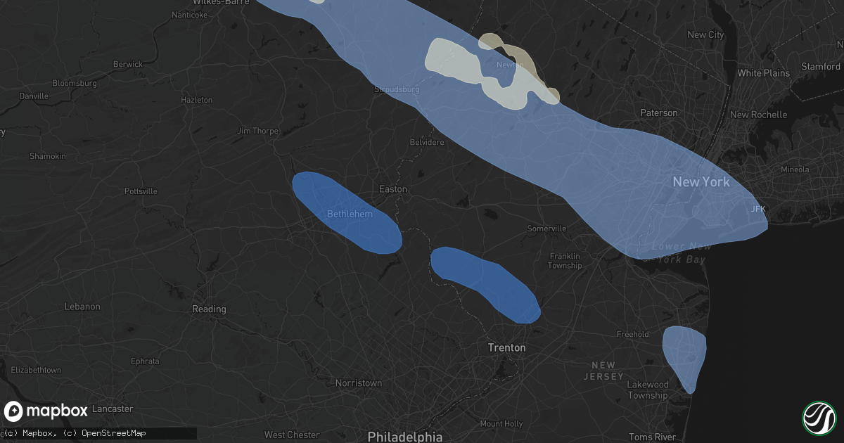 Hail map in Milford, NJ on July 3, 2026