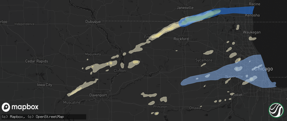 Hail map in Milledgeville, IL on July 3, 2026