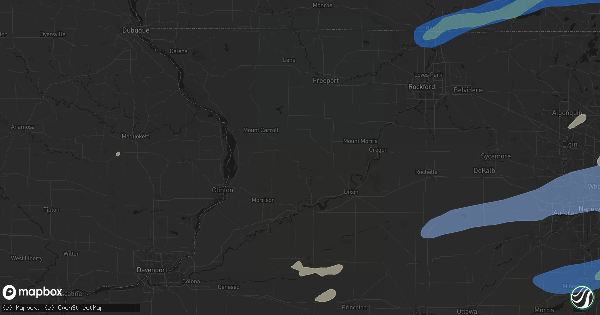 Hail map in Milledgeville, IL on July 3, 2026