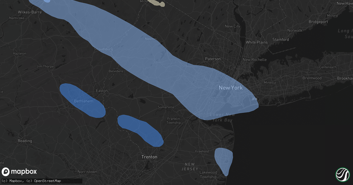 Hail map in Millington, NJ on July 3, 2026