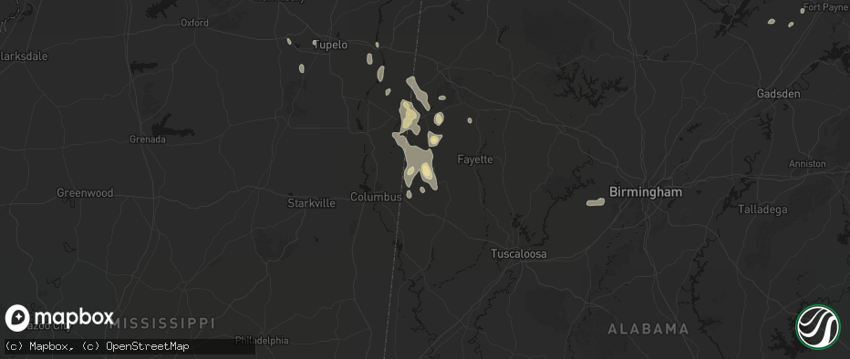 Hail map in Millport, AL on July 3, 2026