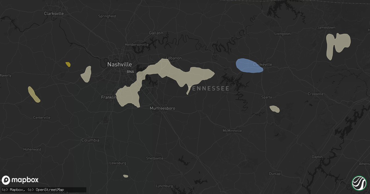 Hail map in Milton, TN on July 3, 2026
