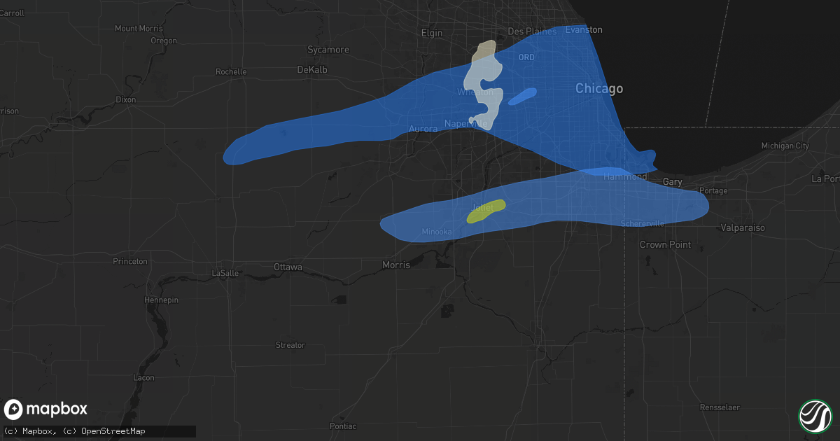 Hail map in Minooka, IL on July 3, 2026