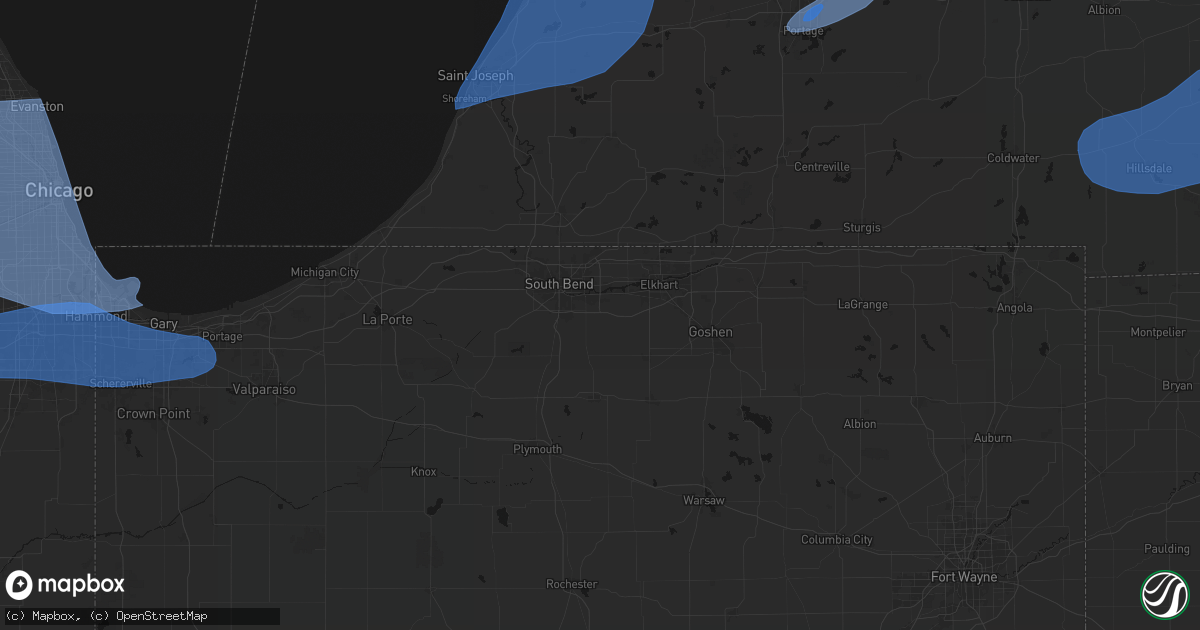 Hail map in Mishawaka, IN on July 3, 2026